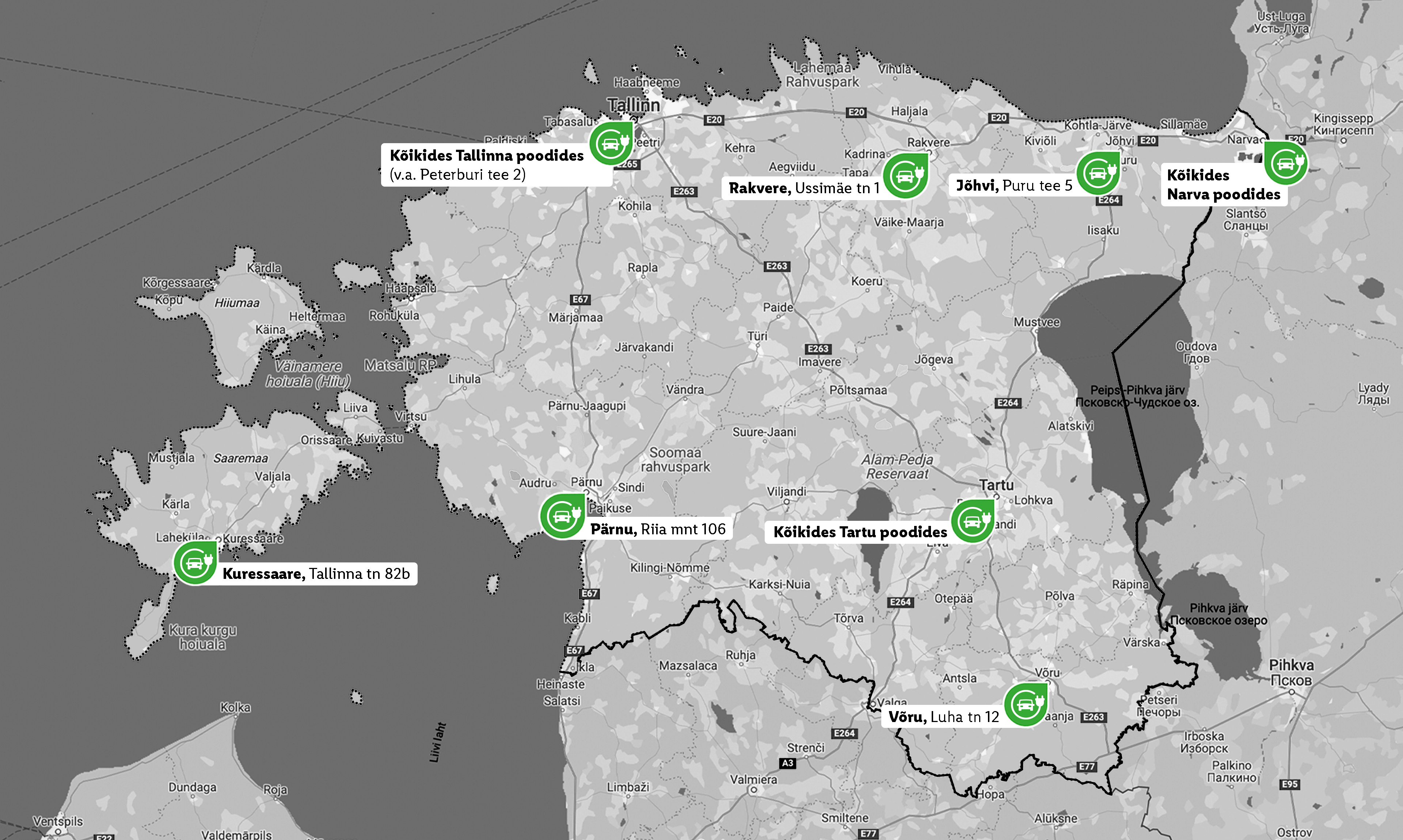Elektriautode laadimisjaamade kaart Estonians.