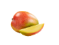 Terve mango ja mangoviil mustal taustal.