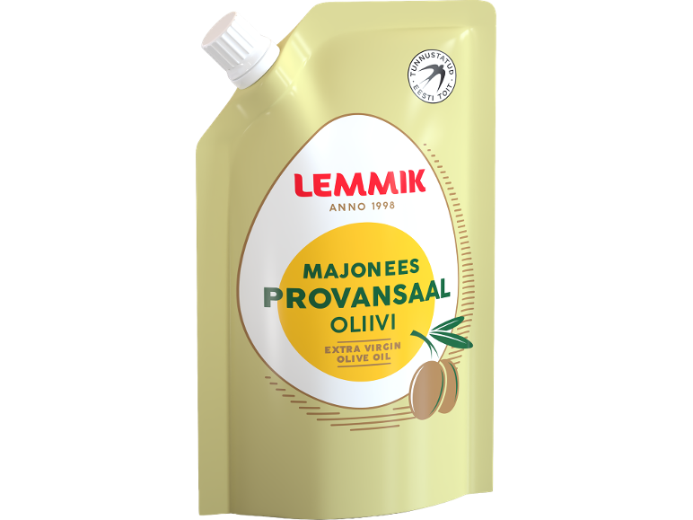 Provansaal majonees oliiviõliga korgiga püstpüstikus.