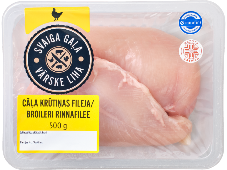 Värske broileri rinnafilee, 500 g pakendis.