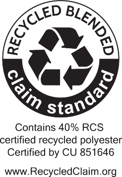 RCS sertifitseeritud taaskasutatud polüester, 40% RCS, sertifitseeritud CU 851646.