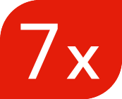 Punane pitser valge tekstiga '7x'.