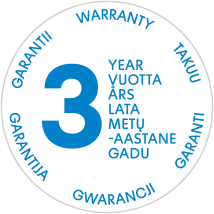 3-aastase garantii pitser sõnaga 'garantii' mitmes keeles.