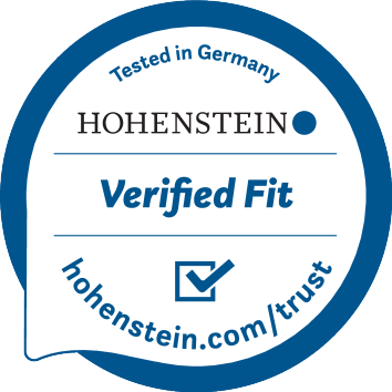 Pitser „Testitud Saksamaal, Kontrollitud sobivus“ veebiaadressiga hohenstein.com/trust.