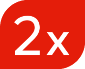 Punane märk valge tekstiga „2x“.