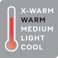Termomeetri skaala: X-WARM, WARM, MEDIUM, LIGHT, COOL, WARM esile tõstetud.