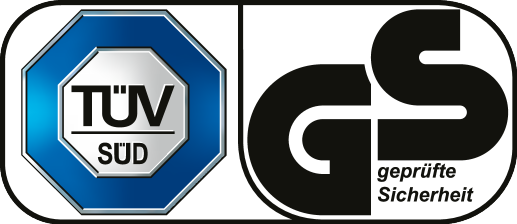 Sertifitseerimismärk: TÜV SÜD ja GS geprüfte Sicherheit.
