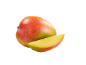 Terve mango ja mangoviil mustal taustal.