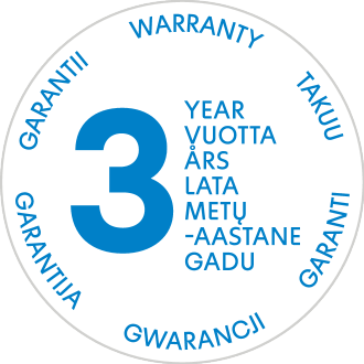 3-aastase garantii pitser mitmes keeles.