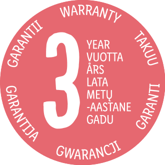 3-aastane garantii pitser mitmes keeles.