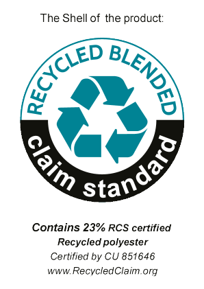 Recycled Blended Claim Standard pitser: Sisaldab 23% RCS sertifitseeritud taaskasutatud polüestrit.
