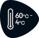 Temperatuurivahemik 60°C kuni 4°C termomeetri ikooniga.