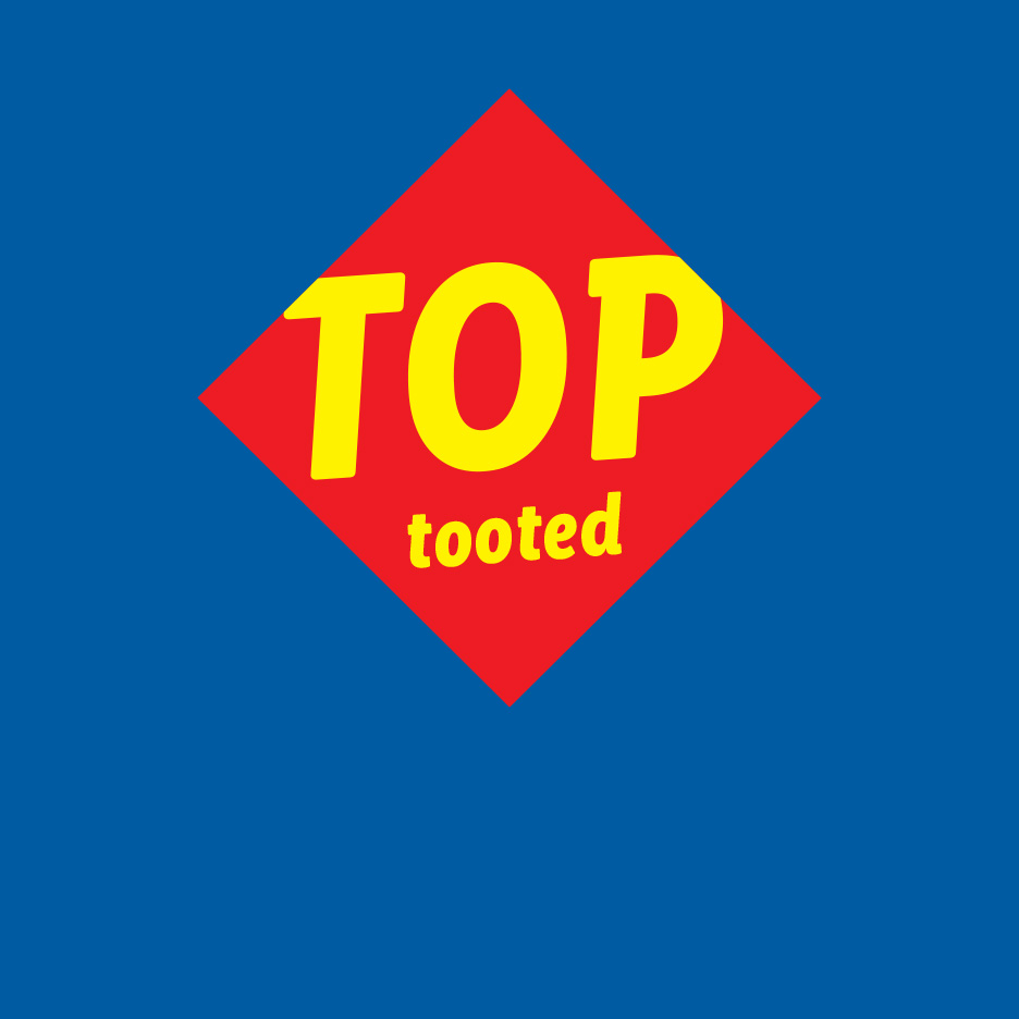 Punane romb sinisel taustal, millel on kollane tekst 'TOP tooted'.