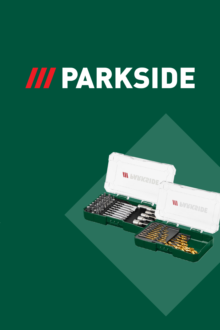 Kaks avatud tööriistakomplekti, millest üks sisaldab kruvikeerajaotsikuid ja teine puuriterasid.