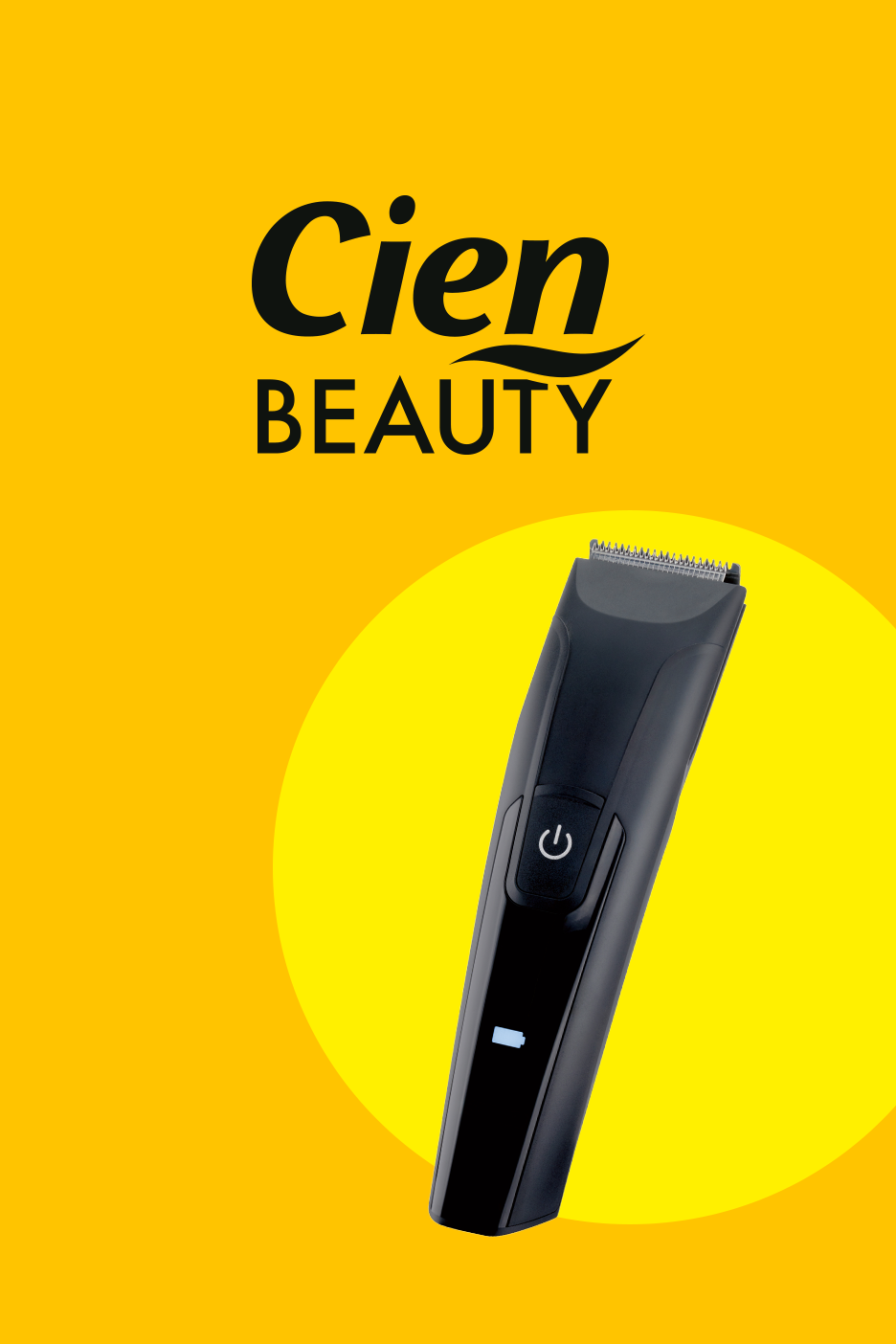 Must habemetrimmer kollasel taustal, millel on kiri 'Cien BEAUTY'