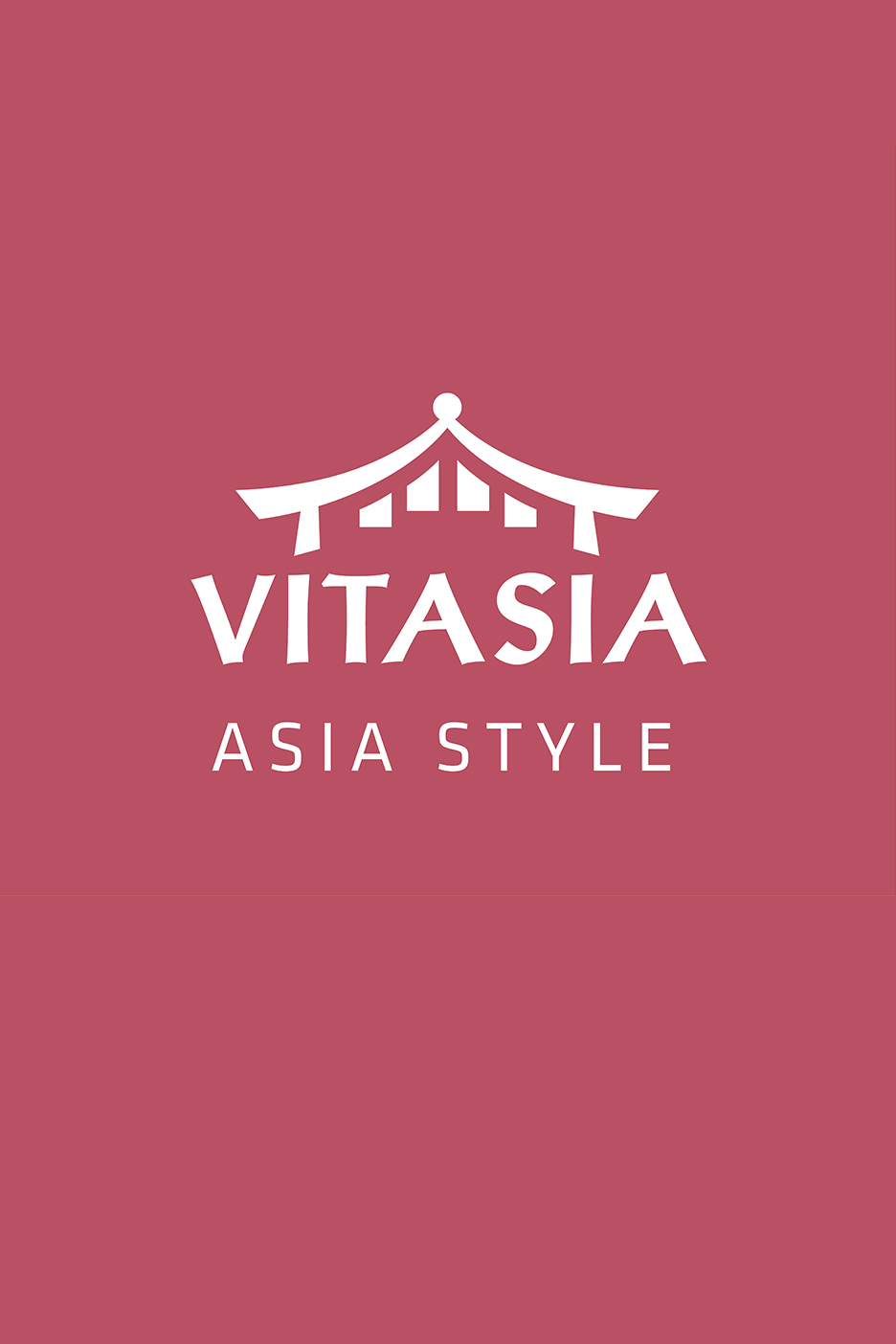 Aasia stiilis toidupoe logo, millel on valge pagoodi katus ja tekst 'VITASIA ASIA STYLE' punasel taustal.