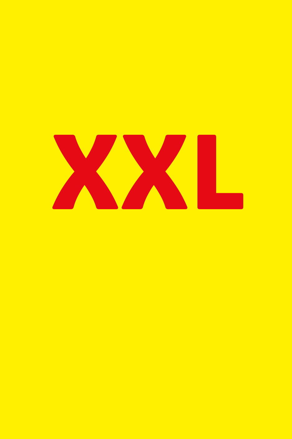 Punane tekst 'XXL' kollasel taustal.
