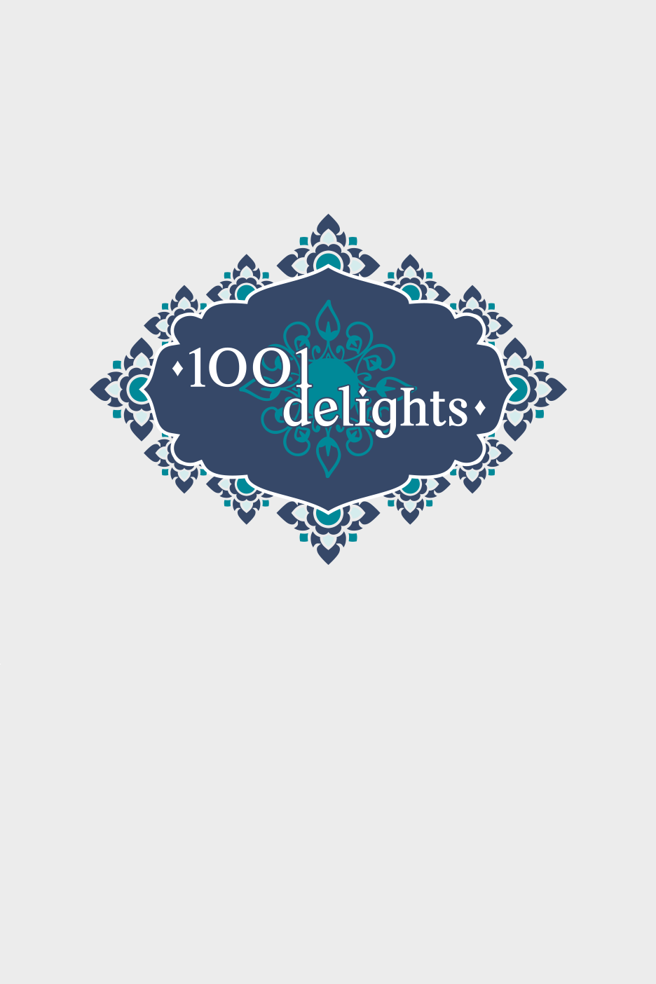 Idamaises stiilis logo „1001 delights“ hallil taustal.