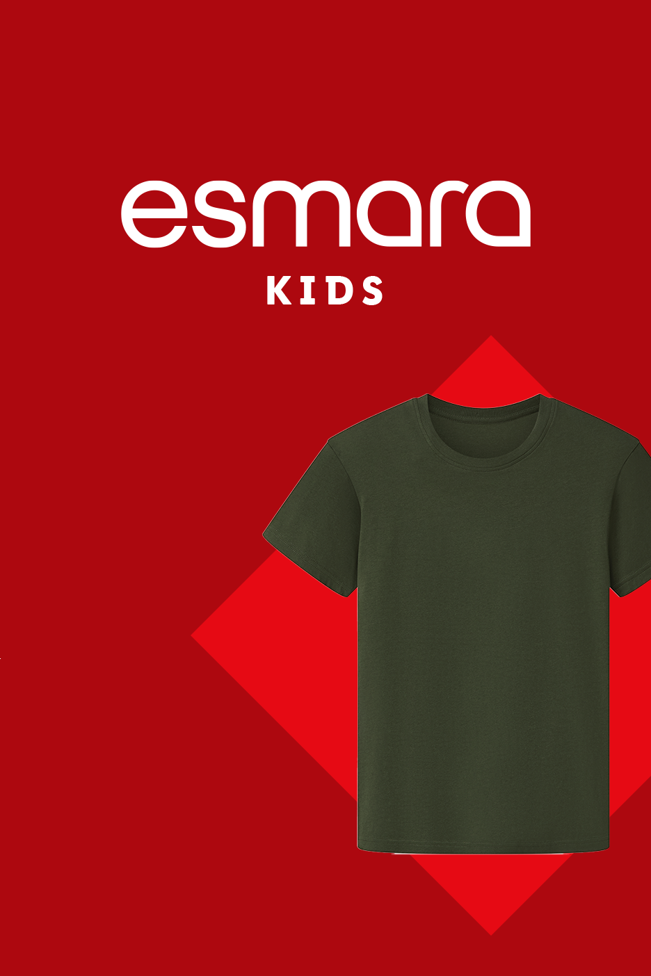 Laste roheline T-särk punasel taustal, millel on kiri 'KIDS'.