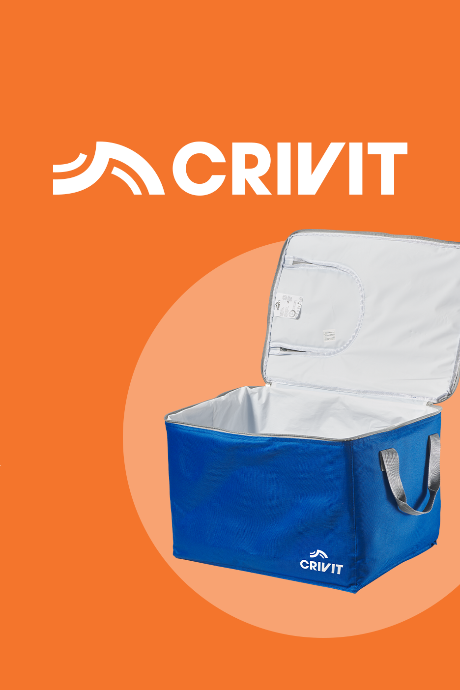 Sinine avatud termokott oranžil taustal.