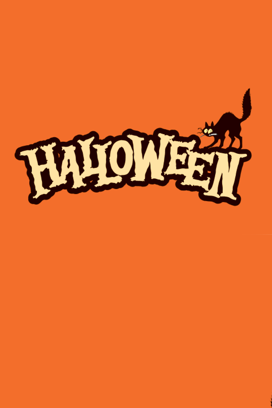 Halloweeni tekst musta kassi ja oranži taustaga