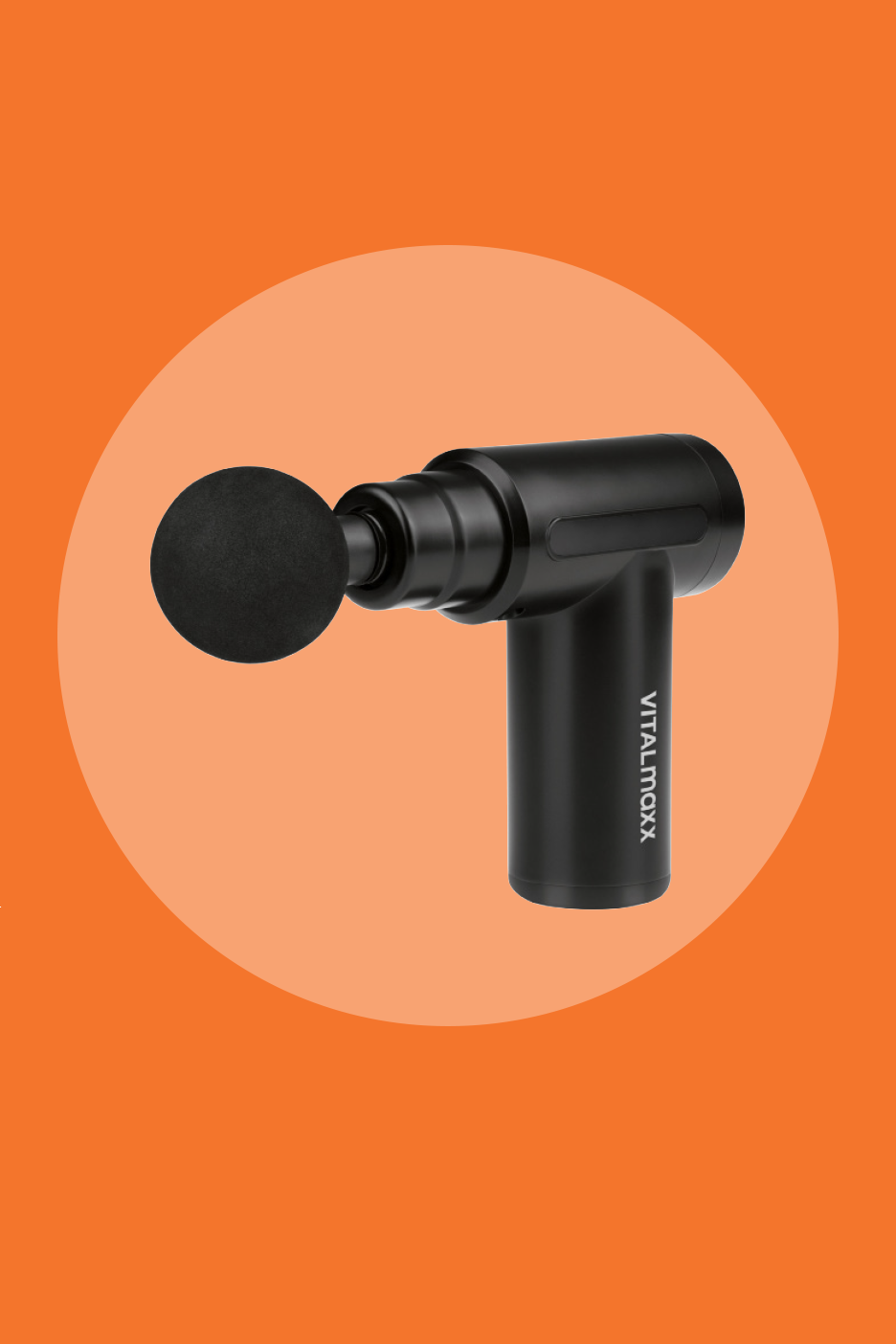 Must massaažipüstol oranžil taustal