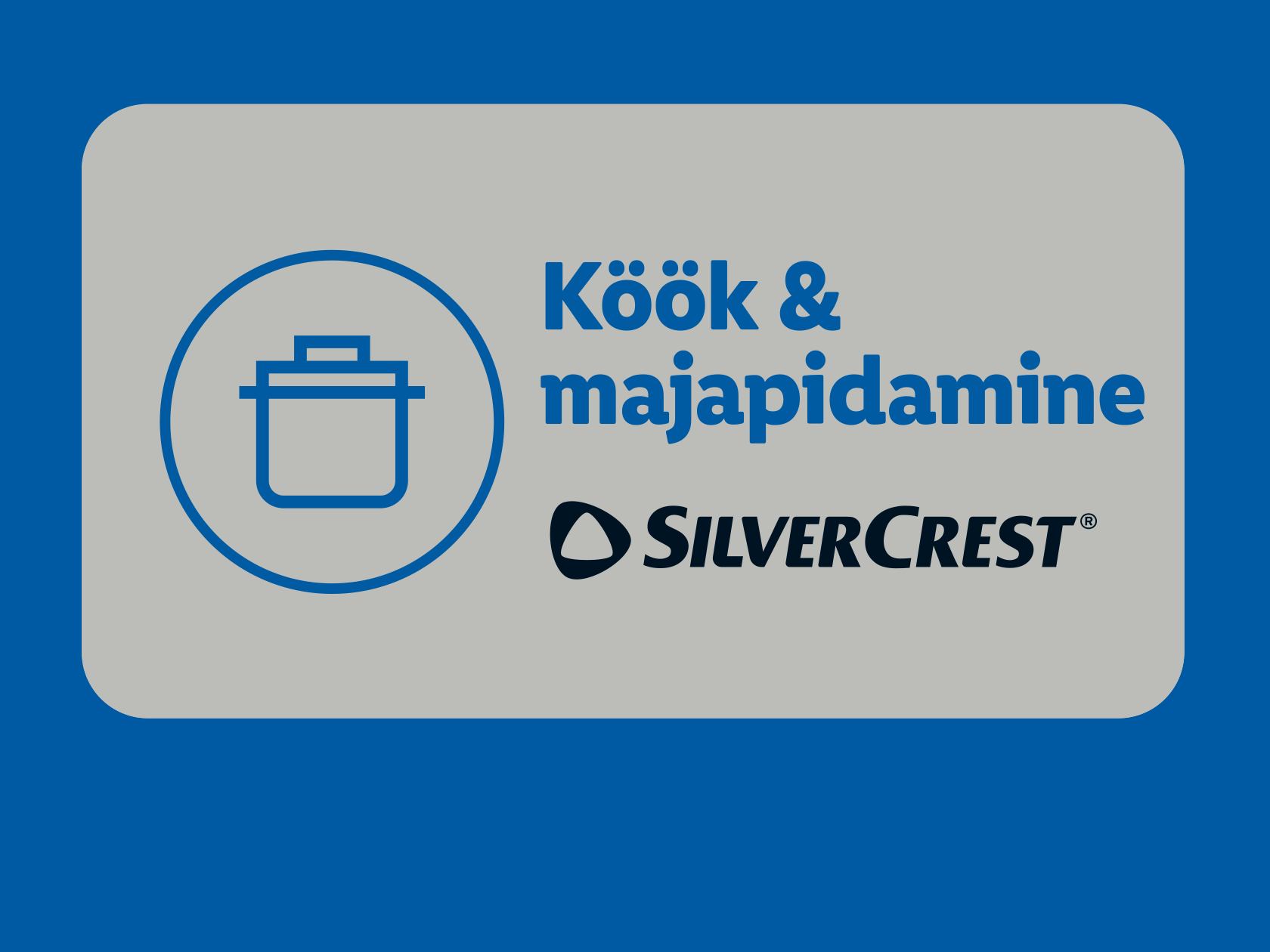 Köök ja majapidamistarbed, sinine ja hall taust.