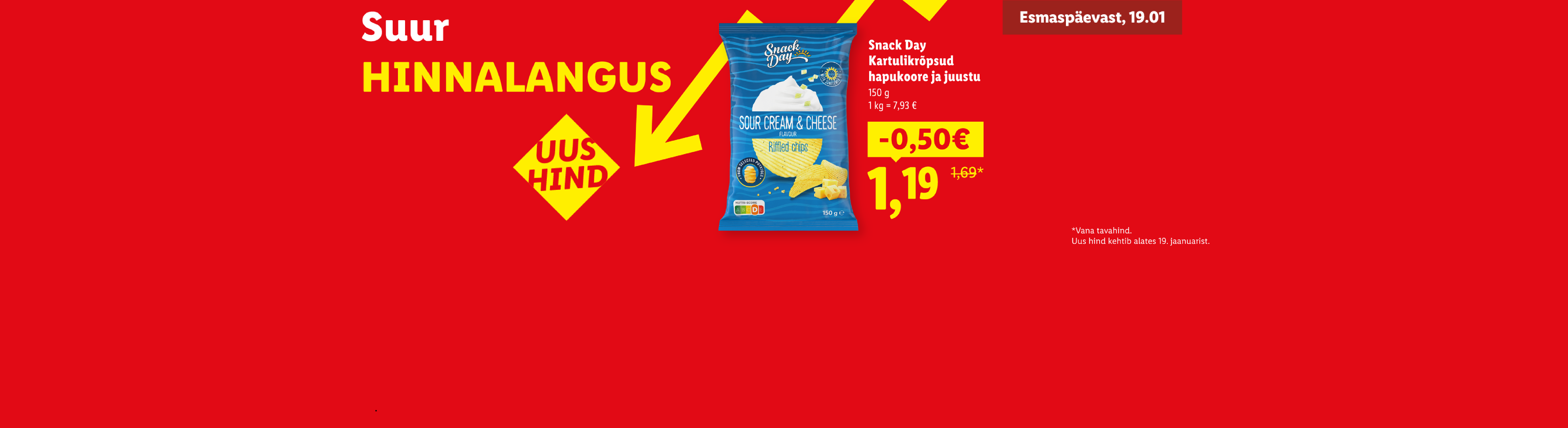 Suur hinnalangus kartulikrõpsudele, uus hind alates 19. jaanuarist.