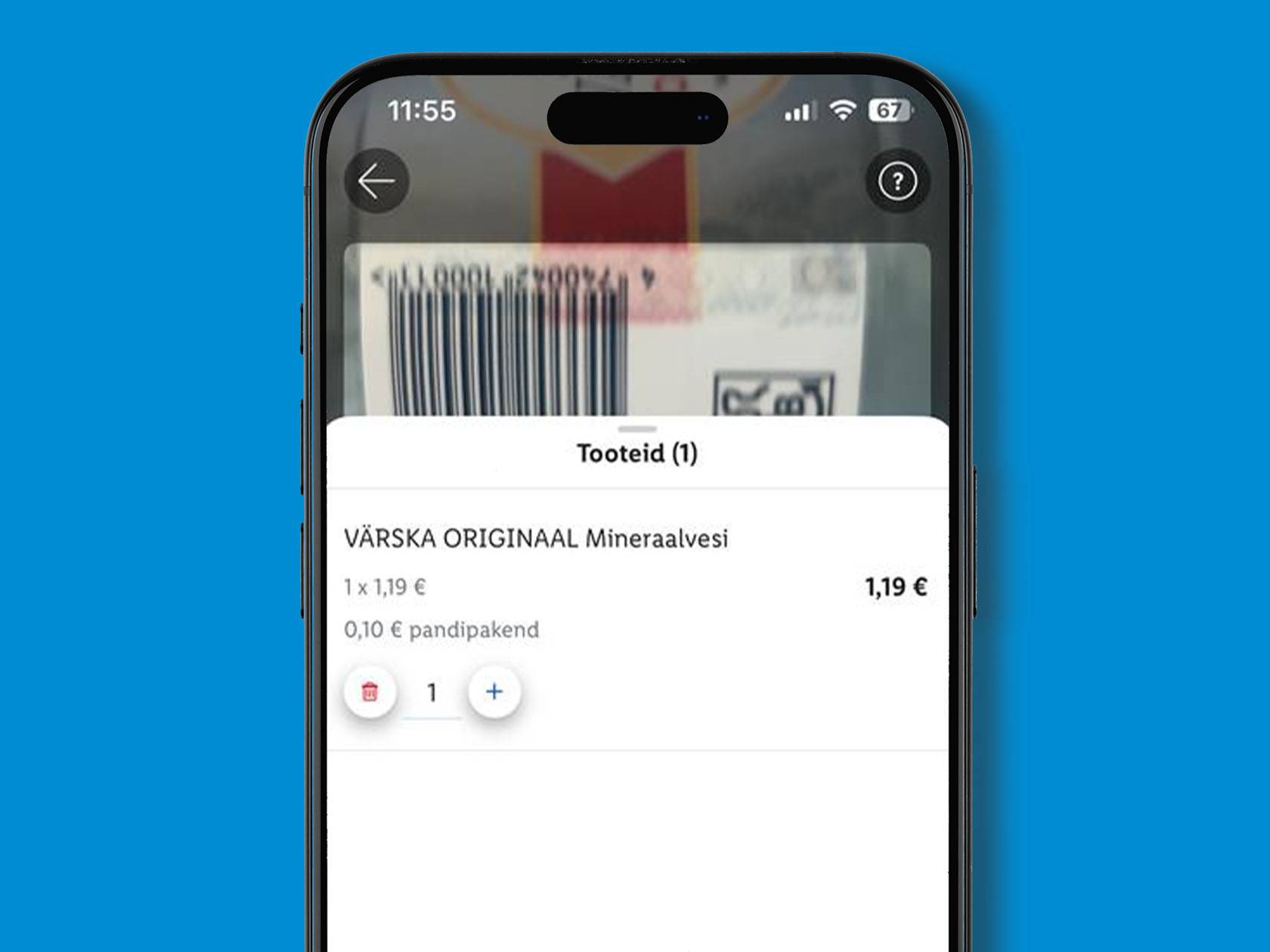 Rakendus skannib Värskа Original mineraalvee vöötkoodi ja kuvab tooteinfot.