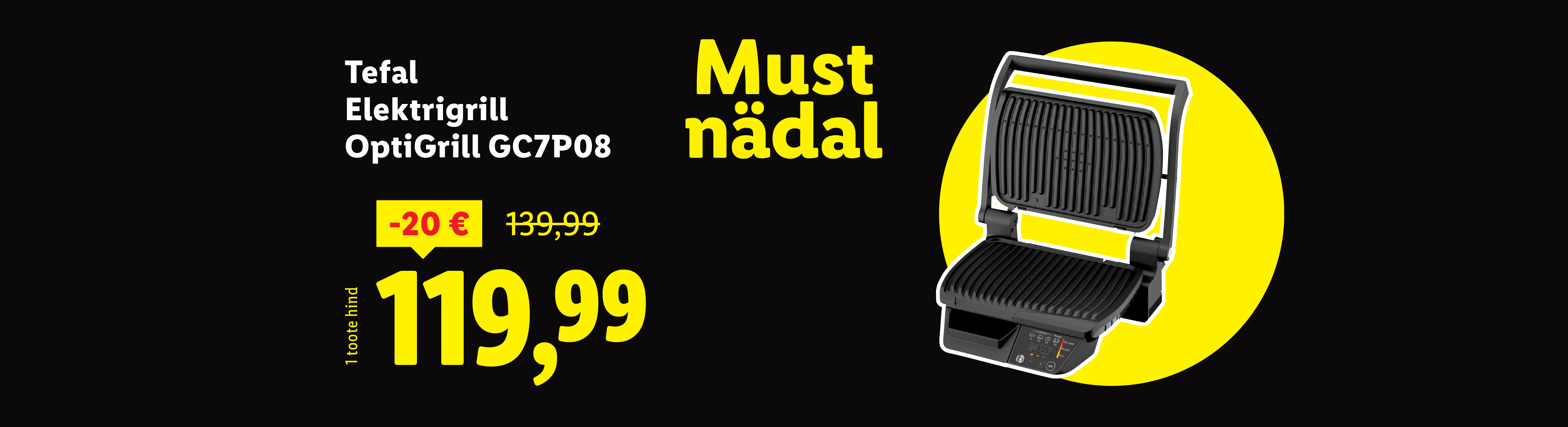 Tefal OptiGrill GC7P08 elektrigrill Musta Nädala pakkumises, hind 119,99 €.