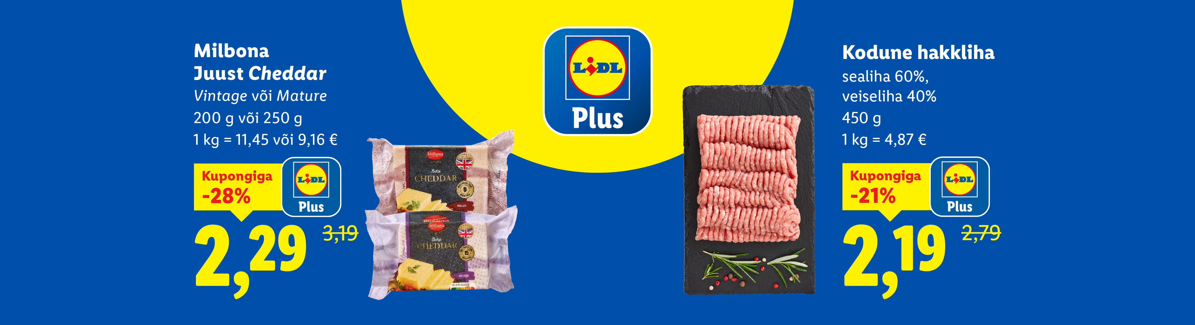 Предложение Lidl на сыр Milbona Чеддер и домашний фарш.