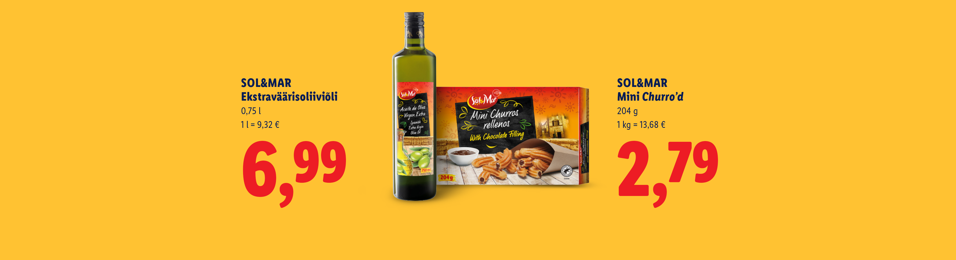 Pudel oliiviõli ja karp šokolaaditäidisega minikurrosid soodushindadega.