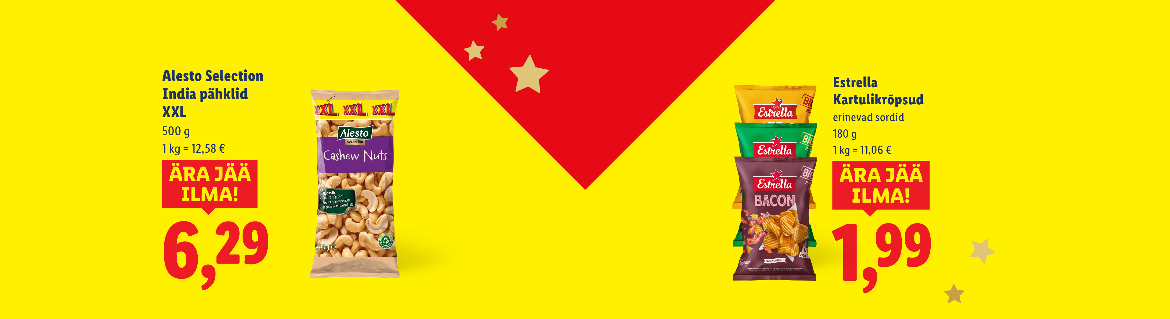 Alesto Selection India pähklid ja Estrella kartulikrõpsud soodushinnaga.