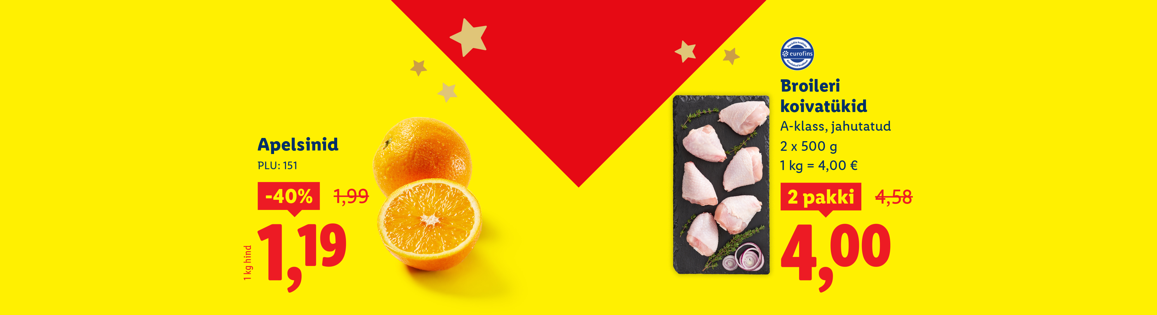 Lidl pakkumine: apelsinid ja jahutatud broilerikoivatükid soodushinnaga.