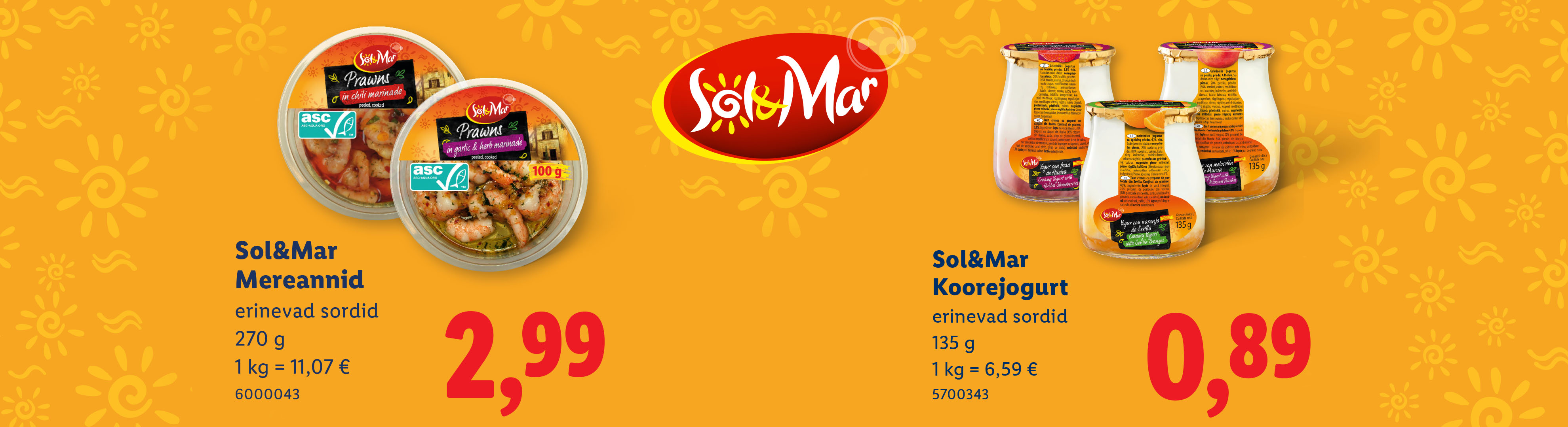 Sol&Mar jogurtid, erinevad maitsed, 0,89€ 135g pakendi eest.