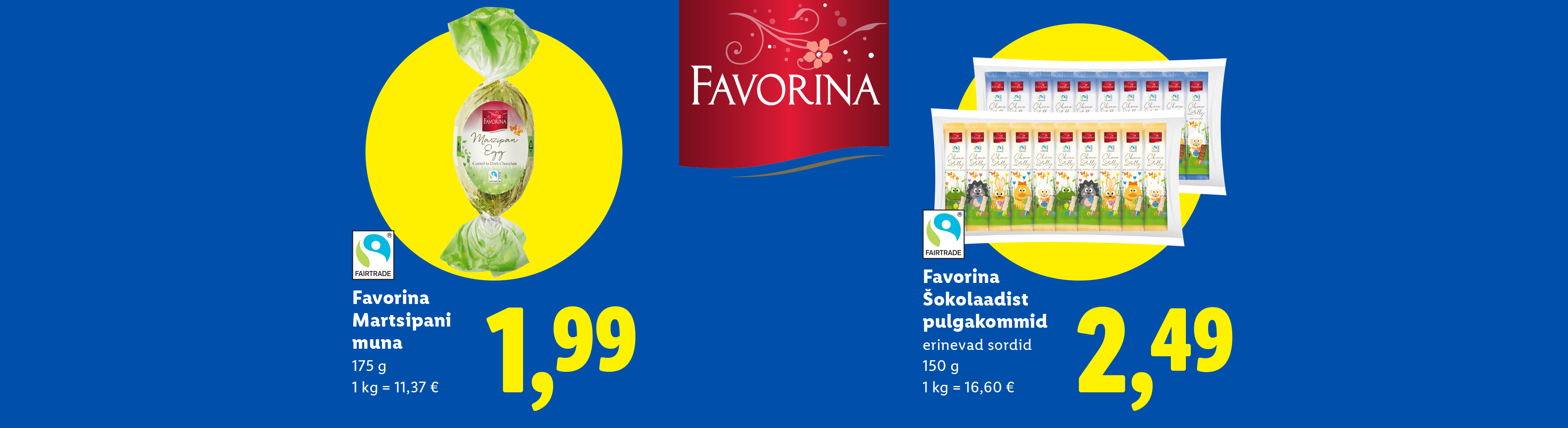 Kaks Fairtrade'i maiustust: martsipanist muna ja šokolaadist pulgakommid.