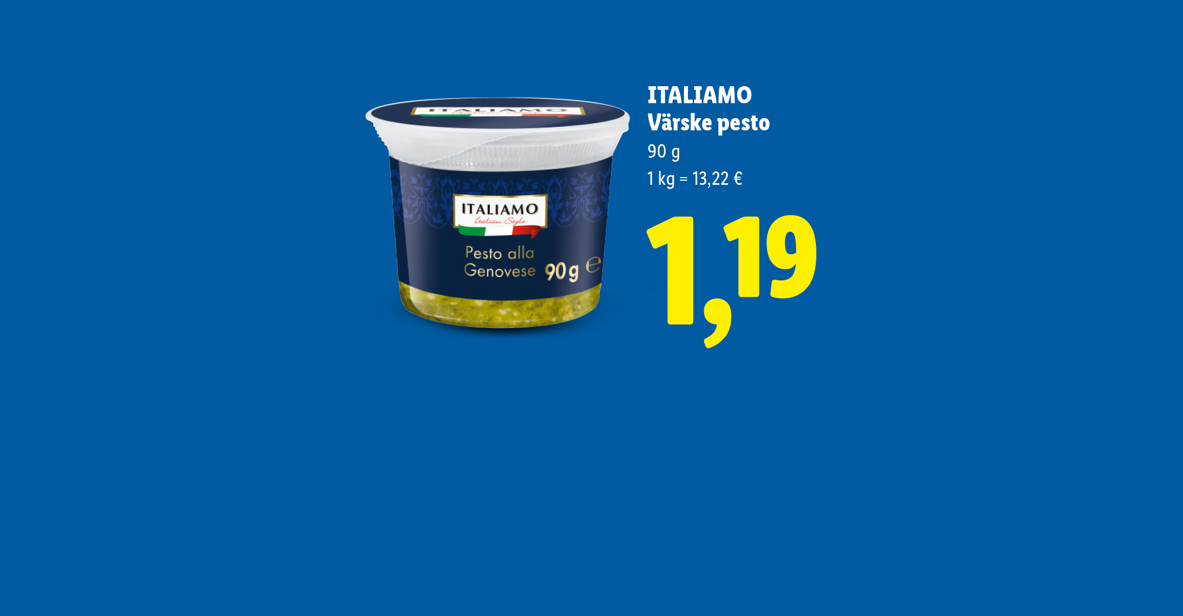 Itaalia teemaline reklaam, kus on esindatud värske pesto ja Itaalia vorst Mortadella Bologna.