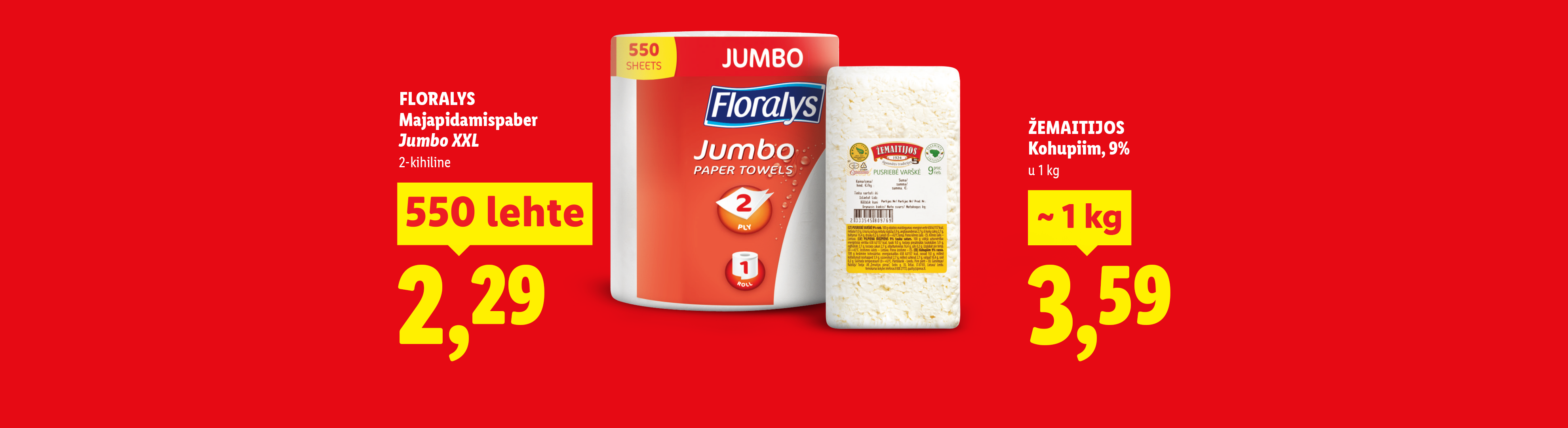 Реклама на красном фоне с бумажными полотенцами и творогом.