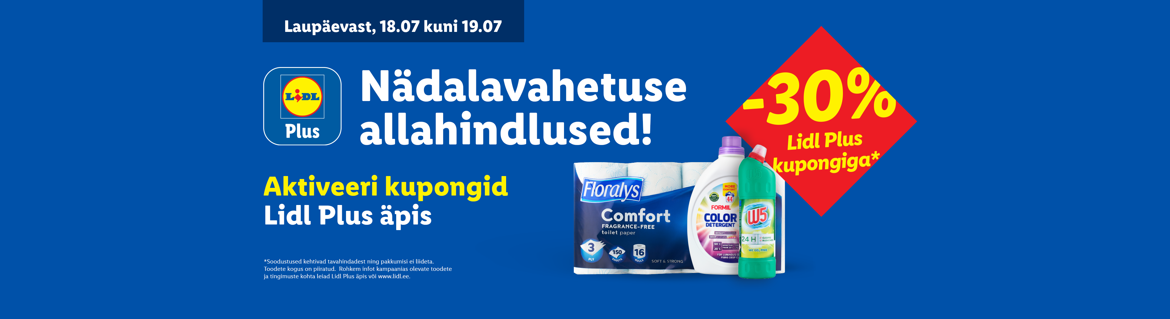 Nädalavahetuse allahindlused: tualettpaber, värviliste riiete pesuvahend ja WC-geel -30% Lidl Plus kupongiga.