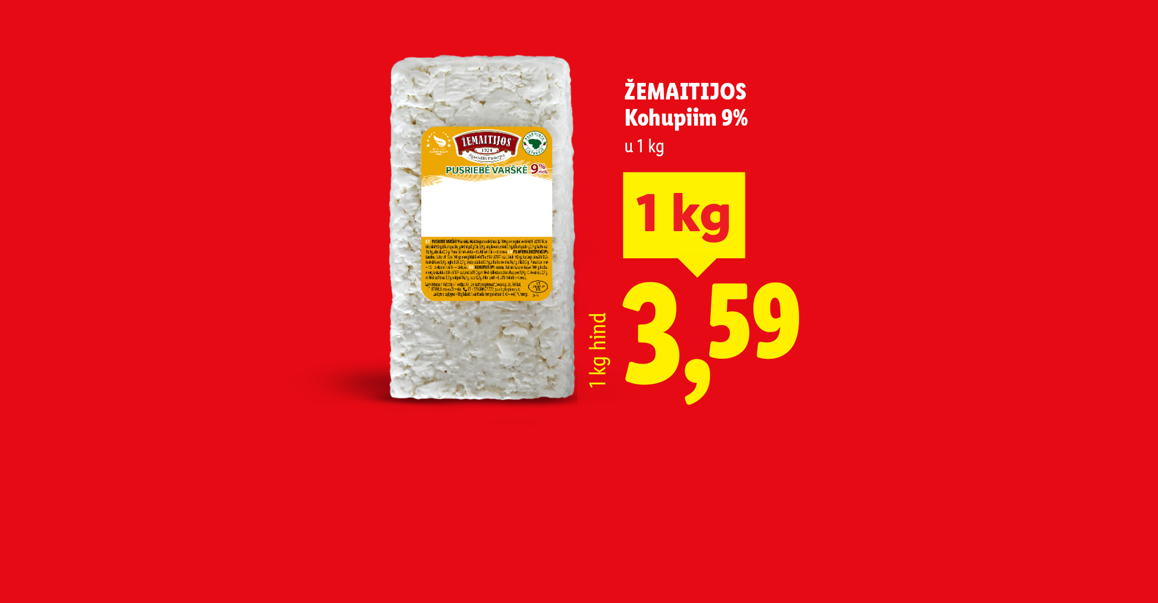 Karastusjoogid ja kohupiim punasel taustal, pakkudes soodushindu.