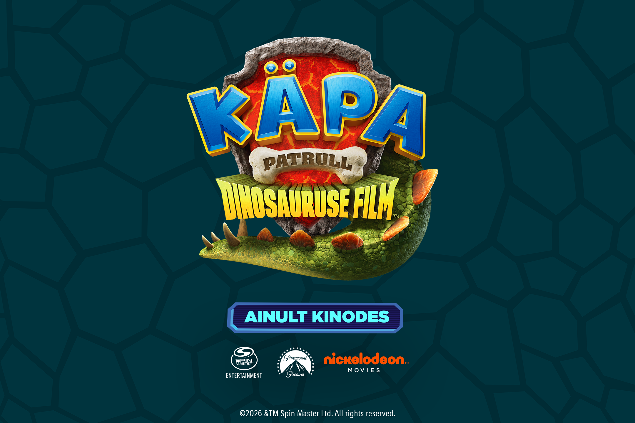 Käpa Patrulli dinosaurusfilm, kus kutsikad ja dinosaurused on džunglis.