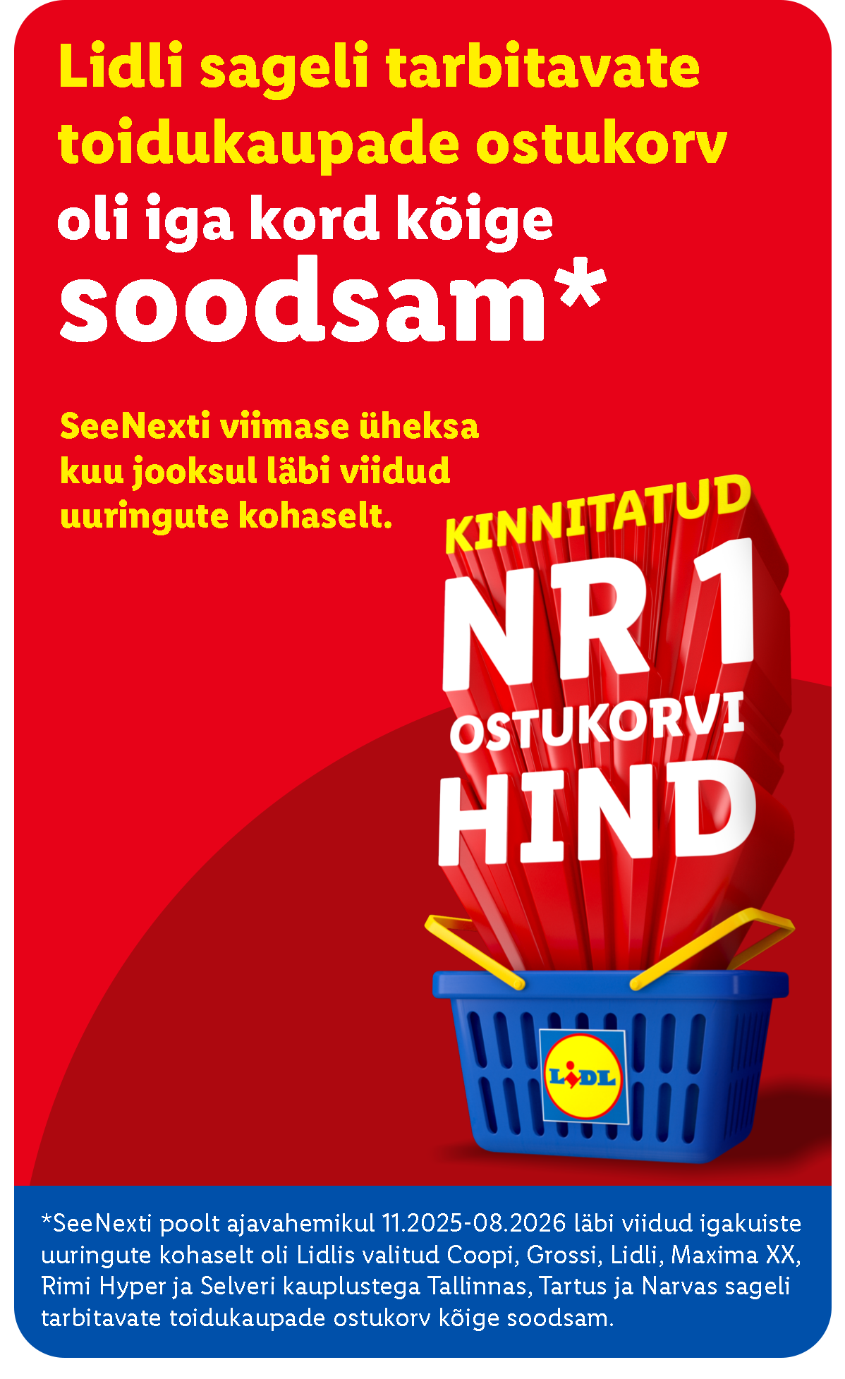 Lidli ostukorv oli uuringute kohaselt alati kõige soodsam, kinnitatud nr 1 ostukorvi hind.