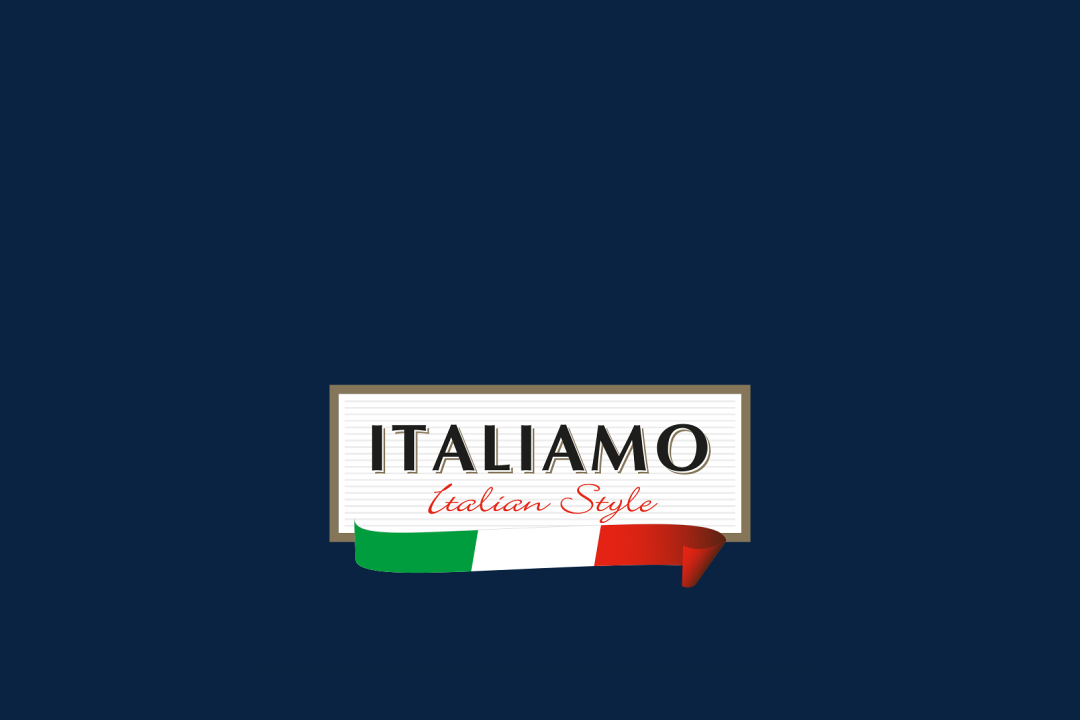 Silt tekstiga 'ITALIAMO Italian Style' ja Itaalia lipu värvides lint.