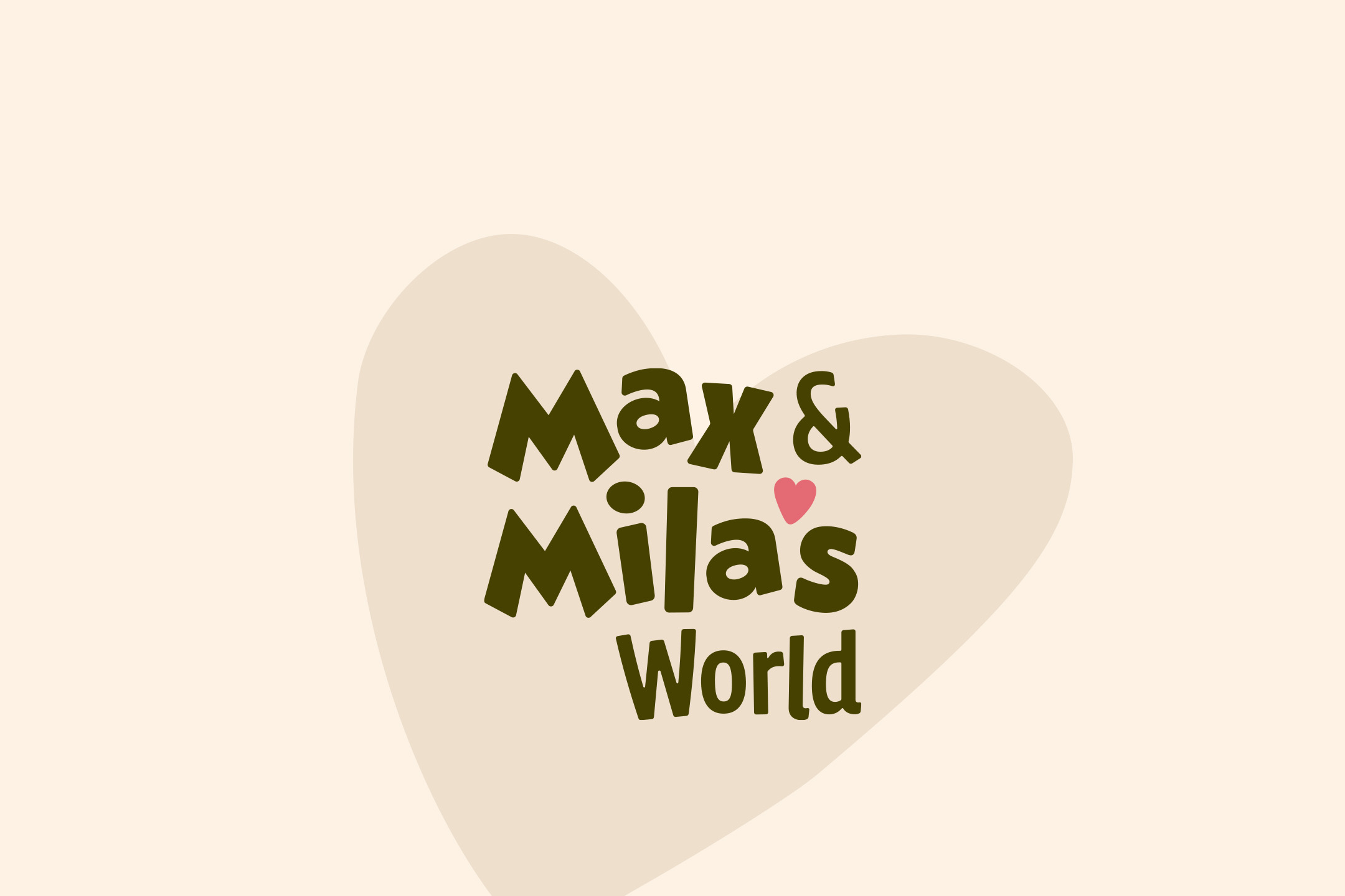 Südamekujulise taustaga bänner tekstiga 'Max & Mila's World'.