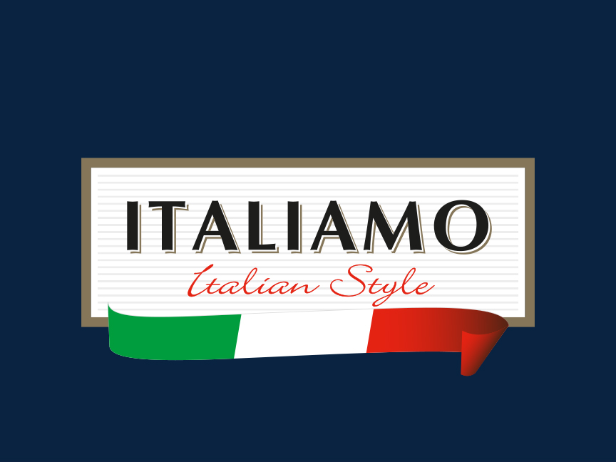 Вывеска с надписью «ITALIAMO Italian Style» и лентой итальянского флага.