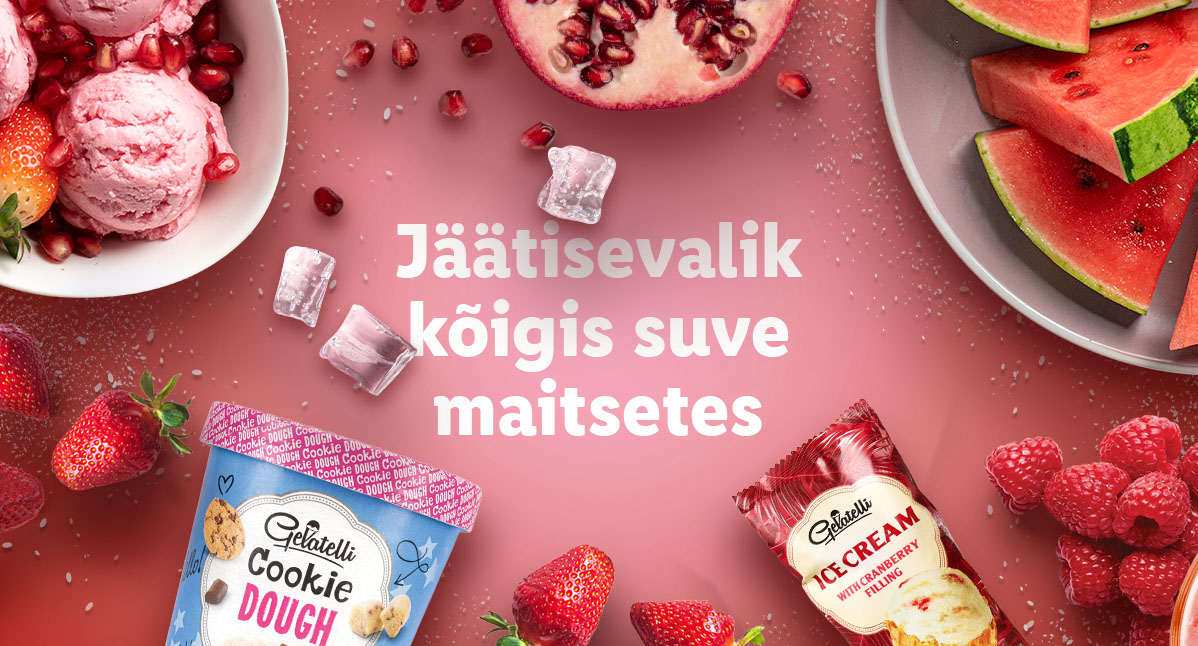 Gelatelli jäätis, maasikad ja arbuus.