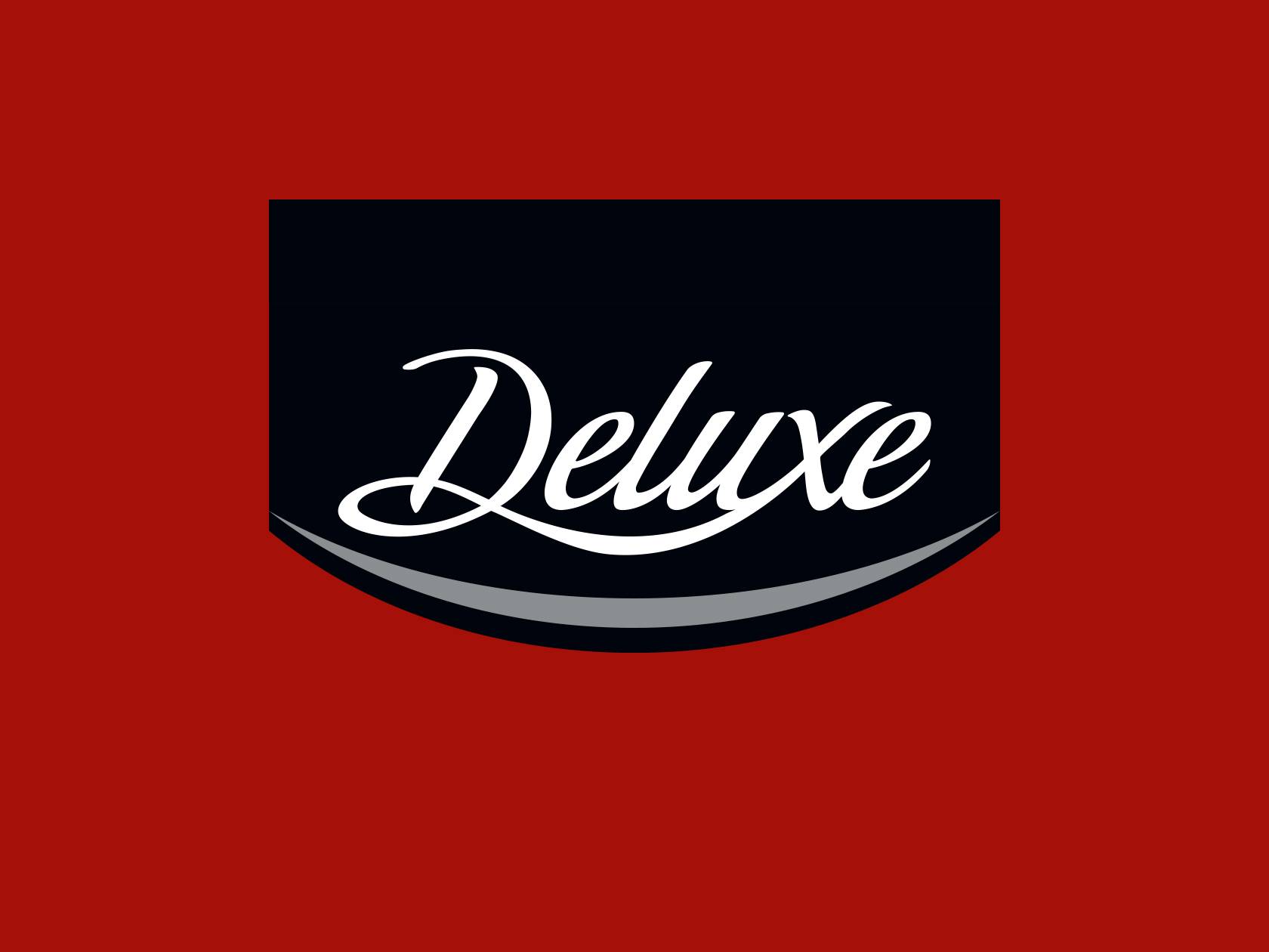 Deluxe logo mustal taustal punase raamiga