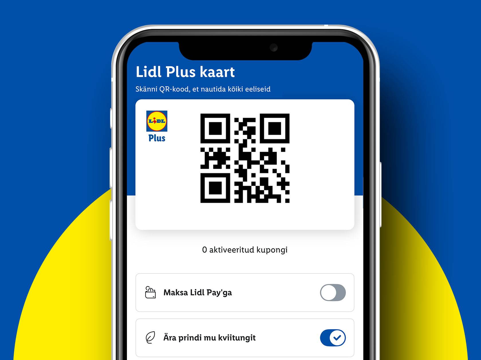 На экране смартфона отображается QR-код карты Lidl Plus и опции.