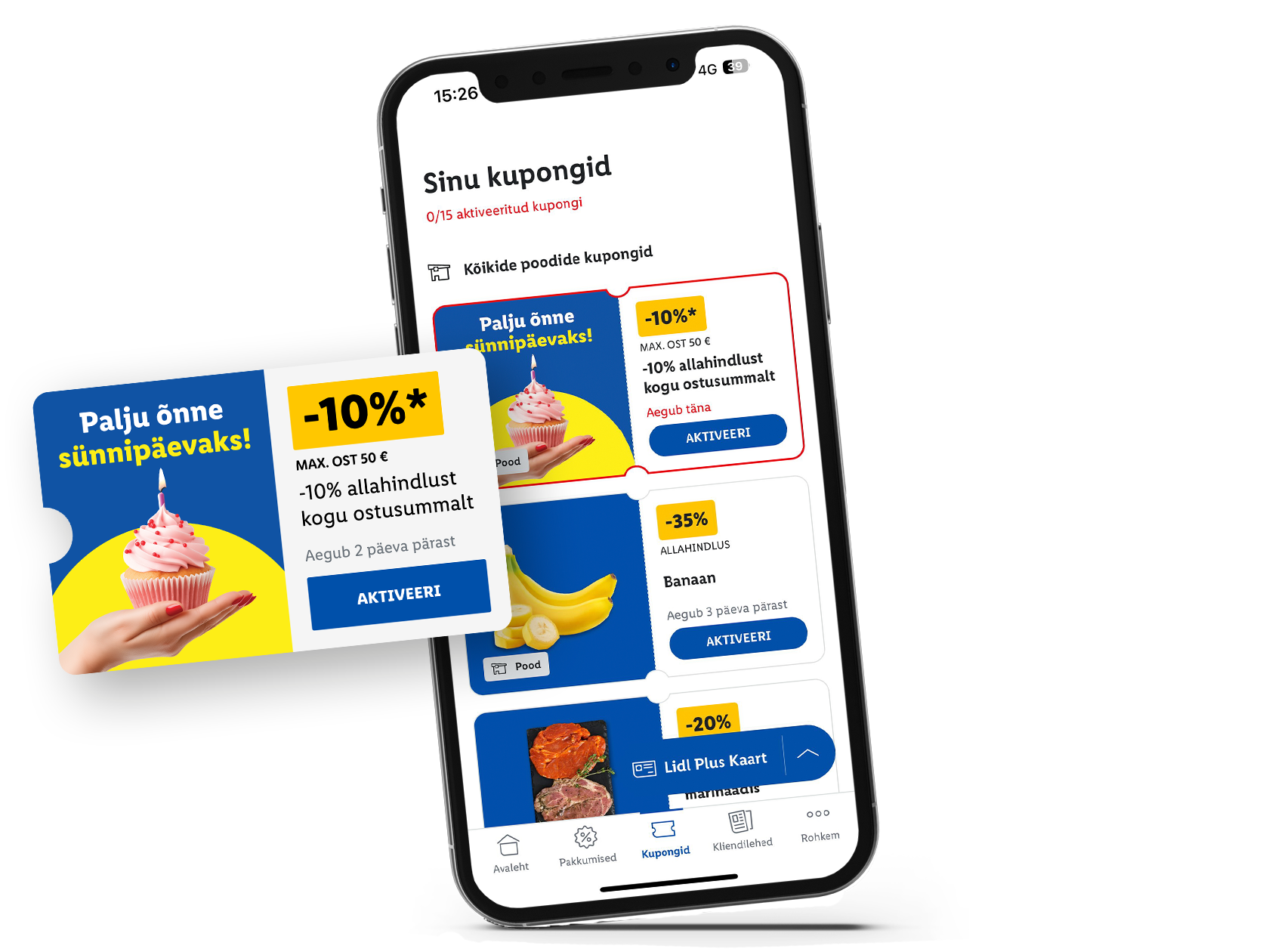 Mobiilirakendus, mis näitab sünnipäevakuponge